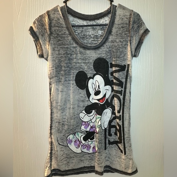 Disney Hawaiian tropical Mickey Mouse grey short sleeve casual juniors teens med - Picture 1 of 8
